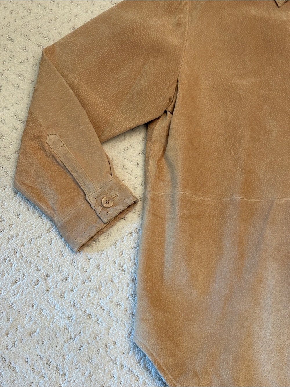Genuine Leather Suede Shacket Jacket NEW With Flaw Size L Tan Washable - Picture 6 of 13